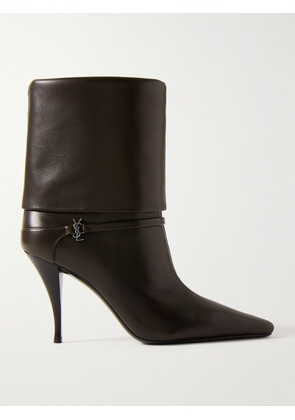 SAINT LAURENT - Niki Embellished Leather Ankle Boots - Brown - EU 36,EU 36.5,EU 37,EU 37.5,EU 38,EU 38.5,EU 39,EU 39.5,EU 40,EU 41