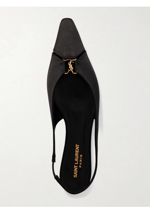 SAINT LAURENT - Babylone Embellished Crepe Point-toe Slingback Flats - Black - EU 34,EU 34.5,EU 35,EU 35.5,EU 36,EU 36.5,EU 37,EU 37.5,EU 38,EU 38.5,EU 39,EU 39.5,EU 40,EU 40.5,EU 41,EU 41.5,EU 42