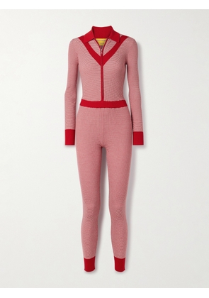 Guest In Residence - Speed Skate Ribbed Striped Merino Wool-blend Jumpsuit - Red - x small,small,medium,large,x large