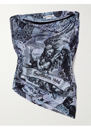 Acne Studios - Asymmetric Cropped Printed Ruched Crepe Top - Multi - FR 34,FR 36,FR 38,FR 40,FR 42