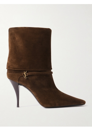 SAINT LAURENT - Niki Embellished Suede Ankle Boots - Brown - EU 36,EU 36.5,EU 37,EU 37.5,EU 38,EU 38.5,EU 39,EU 39.5,EU 40,EU 41