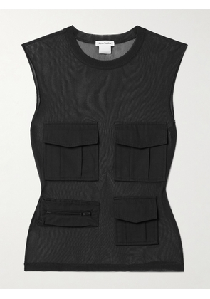 Acne Studios - Cropped Paneled Cotton-trimmed Stretch-mesh Tank - Gray - xx small,x small,small,medium,large