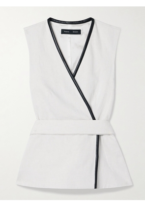 Proenza Schouler - Elliot Belted Faux Leather-trimmed Cotton And Linen-blend Twill Wrap Top - Ecru - US0,US2,US4,US6,US8,US10,US12
