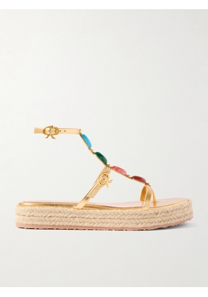 Gianvito Rossi - Shanti Embellished Metallic Leather Platform Sandals - Gold - IT35,IT35.5,IT36,IT36.5,IT37,IT37.5,IT38,IT38.5,IT39,IT39.5,IT40,IT40.5,IT41,IT41.5,IT42