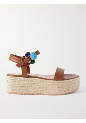 Gianvito Rossi - 40 Embellished Leather Platform Espadrille Sandals - Brown - IT35,IT35.5,IT36,IT36.5,IT37,IT37.5,IT38,IT38.5,IT39,IT39.5,IT40,IT40.5,IT41,IT41.5,IT42