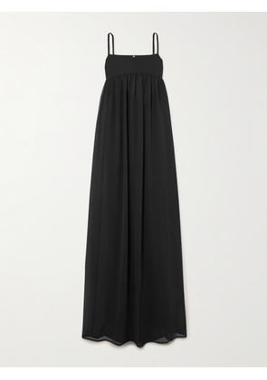 Jacquemus - Peplo Open-back Jersey-trimmed Gathered Crepe De Chine Maxi Dress - Black - xx small,x small,small,medium,large