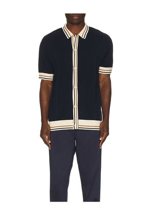 Bound Stevie Waffle Ribbed Knit Polo in Blue. Size L. Also in M, S, XL/1X.