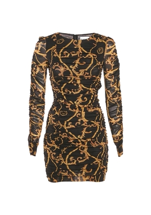 GANNI ruched abstract-print mini dress - Black
