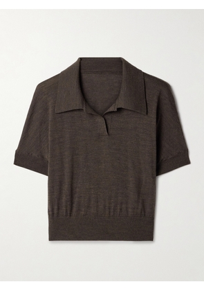 KHAITE - Morgane Cropped Wool-blend Polo Top - Brown - x small,small,medium,large,x large