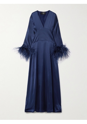 Taller Marmo - Elvira Feather-trimmed Silk-satin Gown - Blue - IT38,IT40,IT42,IT44,IT46,IT48