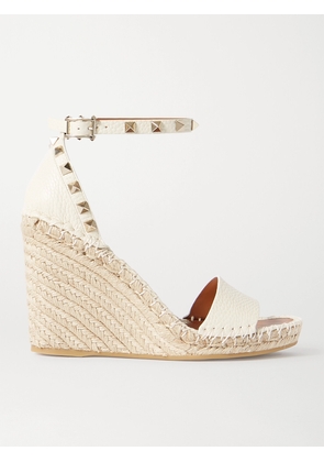 Valentino Garavani - Rockstud 105 Textured-leather Espadrille Wedge Sandals - Off-white - IT35,IT36,IT41