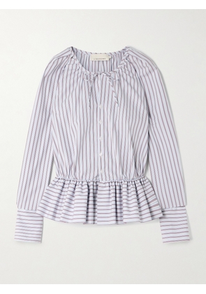 LIBEROWE - + The Vanguard Striped Cotton-poplin Peplum Blouse - Purple - x small,small,medium,large,x large