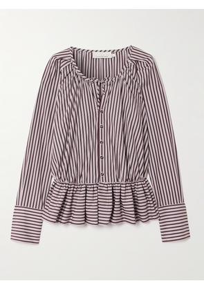LIBEROWE - + The Vanguard Striped Cotton-poplin Peplum Blouse - Purple - x small,small,medium,large,x large