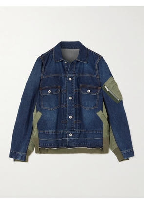 Sacai - Paneled Distressed Denim And Shell Jacket - Blue - 1,2,3,4