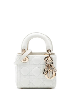 Christian Dior Pre-Owned 2022 Micro Lambskin Cannage Lady Dior satchel - White