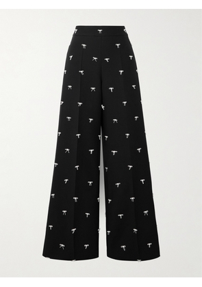 Valentino Garavani - Bow-embellished Wool And Silk-blend Twill Wide-leg Pants - Black - IT38,IT42,IT44,IT48