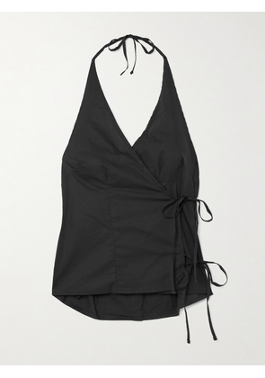 Deiji Studios - Wrap-effect Organic Cotton-poplin Halterneck Top - Black - xx small,x small,small,medium,large,x large