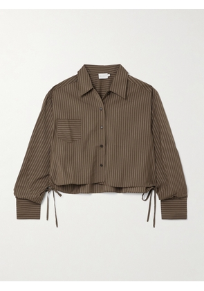 Deiji Studios - Cropped Tie-detailed Pinstriped Wool Shirt - Brown - xx small,x small,small,medium,large,x large