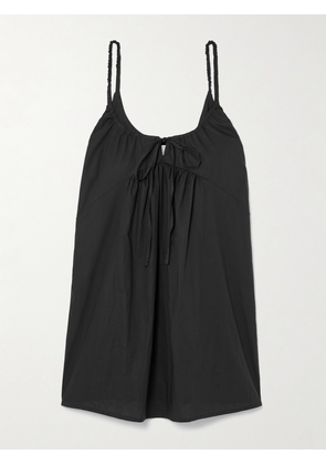 Deiji Studios - Tie-detailed Gathered Organic Cotton-poplin Mini Dress - Black - xx small,x small,small,medium,large,x large