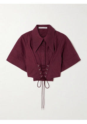 Tolu Coker - Cropped Lace-up Cotton-poplin Shirt - Burgundy - x small,small,medium,large