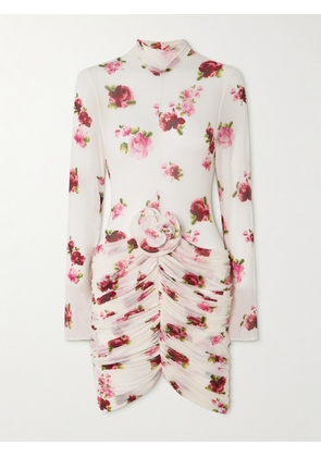 Magda Butrym - Appliquéd Gathered Floral-print Tulle Mini Dress - Cream - FR 34,FR 36,FR 38,FR 40