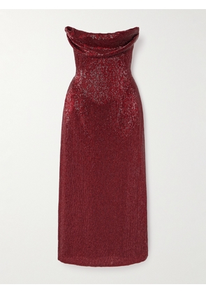 Wiederhoeft - Ivy Beaded Tulle Midi Dress - Red - US4,US6,US8