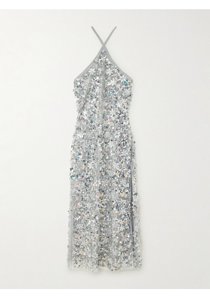 DES PHEMMES - Embellished Tulle Halterneck Midi Dress - Blue - IT38,IT40,IT42,IT44