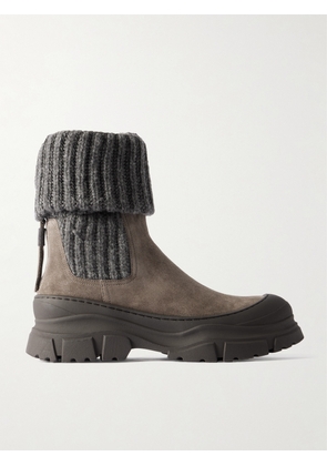 Brunello Cucinelli - Bead-embellished Ribbed Wool-trimmed Suede Chelsea Boots - Brown - IT36,IT36.5,IT37,IT37.5,IT38,IT38.5,IT39,IT39.5,IT40,IT40.5,IT41