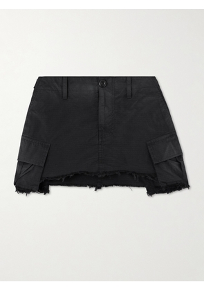 Balenciaga - Frayed Cotton-blend Ripstop Mini Skirt - Black - FR 34,FR 36,FR 38,FR 40,FR 42