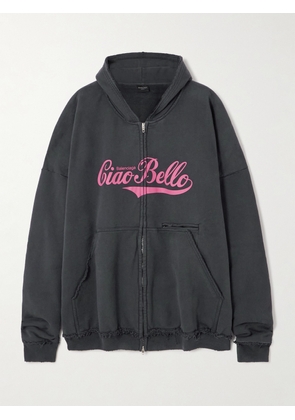 Balenciaga - Distressed Printed Cotton-jersey Hoodie - Black - XS,S,M,L