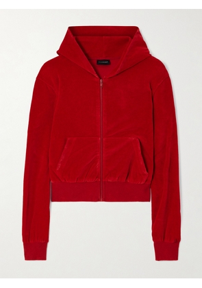 Balenciaga - Cropped Embellished Cotton-velour Hooded Jacket - Red - S
