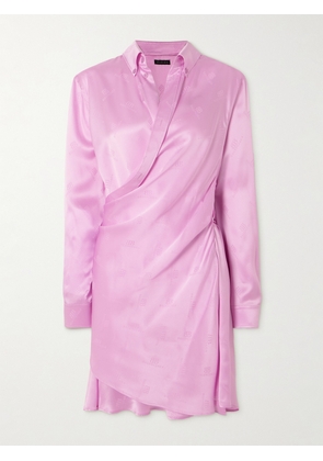Balenciaga - Draped Logo-jacquard Silk Mini Wrap Dress - Pink - FR 34,FR 36,FR 38,FR 40