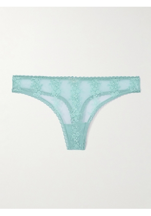 Eres - Fleur Du Sel Ressac Embroidered Stretch-tulle Thong - Blue - FR 36,FR 38,FR 40,FR 42,FR 44