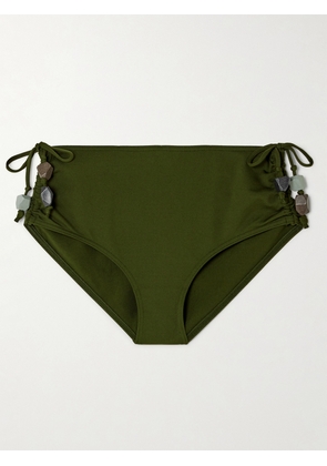 Eres - Galilee Ruched Embellished Bikini Briefs - Green - FR 36,FR 38,FR 40,FR 42,FR 44