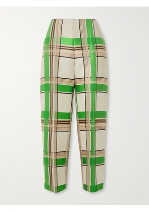 Dries Van Noten - Checked Satin-jacquard Tapered Pants - Green - FR 34,FR 36,FR 38,FR 40,FR 42,FR 44