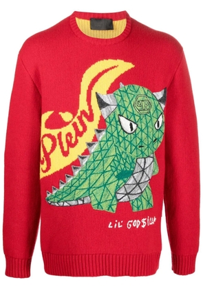 Philipp Plein dinosaur-motif jumper - Red