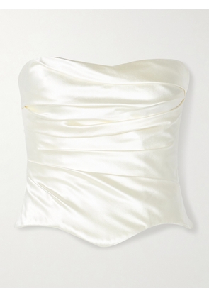 Danielle Frankel - Demi Strapless Draped Silk And Wool-blend Satin Bustier Top - Off-white - US2,US4,US6,US8