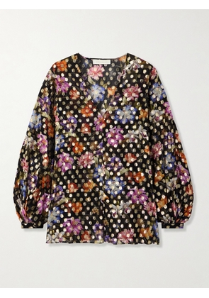Borgo de Nor - Stellan Floral-print Metallic Fil Coupé Chiffon Blouse - Black - UK 6,UK 8,UK 10,UK 12,UK 14