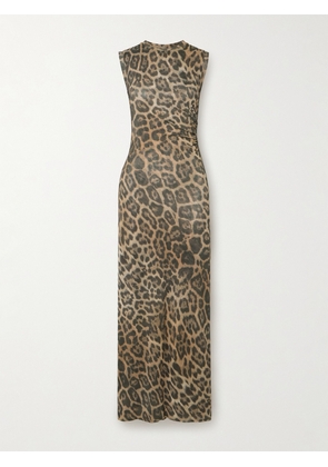 Stella McCartney - Ruched Leopard-print Jersey Midi Dress - Animal print - xx small,x small,small,medium,large,x large