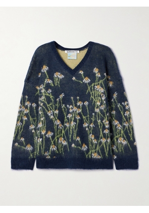 BERNADETTE - Lala Jacquard-knit Mohair-blend Sweater - Blue - x small,small,medium,large