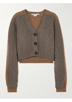 Stella McCartney - Cropped Paneled Cable-knit Wool Cardigan - Brown - xx small,x small,small,medium,large,x large