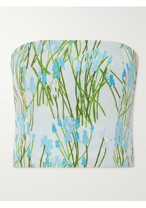 BERNADETTE - Lena Cropped Strapless Floral-print Woven Top - Blue - FR 34,FR 36,FR 38,FR 40,FR 42,FR 44