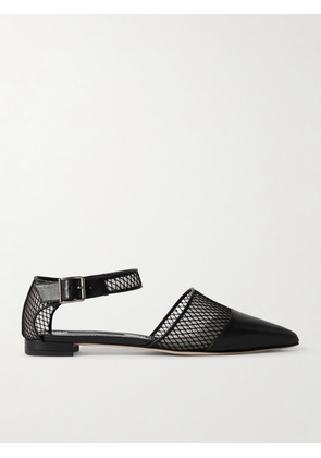 Manolo Blahnik - Jatelah 15 Leather-trimmed Mesh Pointed-toe Flats - Black - IT36,IT37,IT37.5,IT38,IT38.5,IT39,IT39.5,IT40,IT40.5,IT41,IT41.5,IT42,IT43