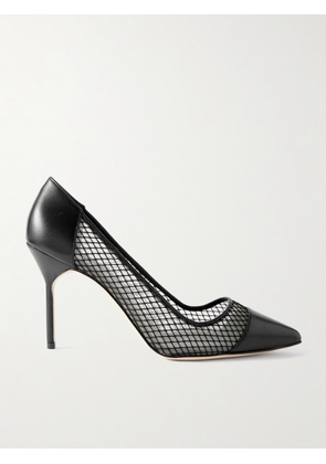 Manolo Blahnik - Capcourme 90 Leather-trimmed Mesh Pumps - Black - IT36,IT36.5,IT37,IT37.5,IT38,IT38.5,IT39,IT39.5,IT40,IT40.5,IT41,IT41.5,IT42,IT43