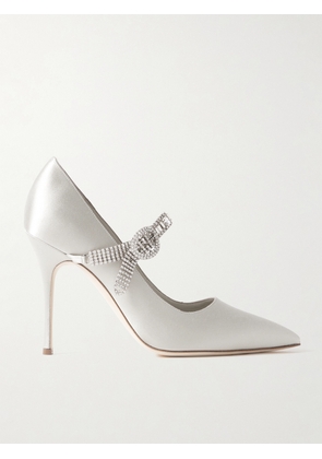 Manolo Blahnik - Hamedi 105 Crystal-embellished Satin Point-toe Pumps - Gray - IT36,IT36.5,IT37,IT37.5,IT38,IT38.5,IT39,IT39.5,IT40,IT40.5,IT41,IT42