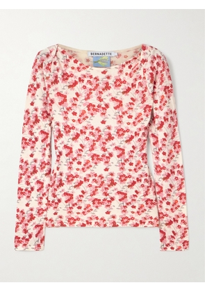 BERNADETTE - Luke Waffle-knit Floral-print Silk-blend Top - Red - x small,small,medium,large,x large