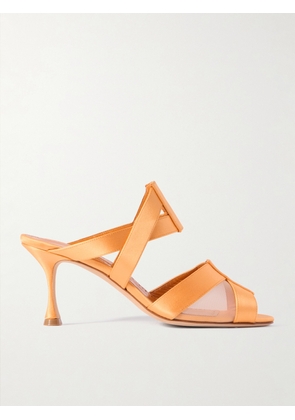 Manolo Blahnik - Beydari 70 Tulle-trimmed Satin Sandals - Orange - IT36,IT36.5,IT37,IT37.5,IT38,IT38.5,IT39,IT39.5,IT40,IT40.5,IT41,IT41.5,IT42