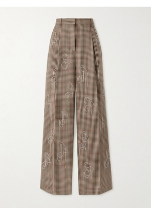 Dries Van Noten - Crystal-embellished Checked Wool Wide-leg Pants - Brown - FR 36,FR 38,FR 40,FR 44