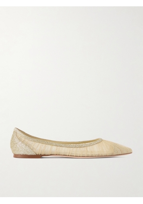 Jimmy Choo - Love Glittered Tulle Ballet Flats - Gold - IT36,IT36.5,IT37,IT37.5,IT38,IT38.5,IT39,IT39.5,IT40,IT40.5,IT41,IT42