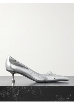 Jimmy Choo - Scarlett 50 Lace-up Crinkled Metallic Leather Point-toe Pumps - Silver - IT36,IT37,IT37.5,IT38,IT38.5,IT39,IT39.5,IT40,IT40.5,IT41,IT42